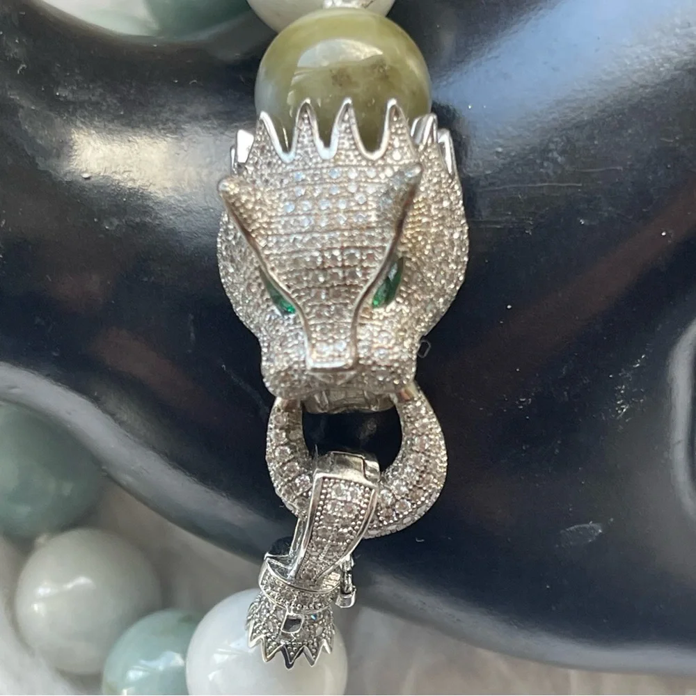 Jade Bracelet Cz Dragon head vintage look‎ very unique piece